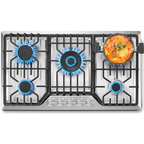 Amzgachfktch Gas Cooktop 36 inch with 5 Italy Sabaf Sealed Burners